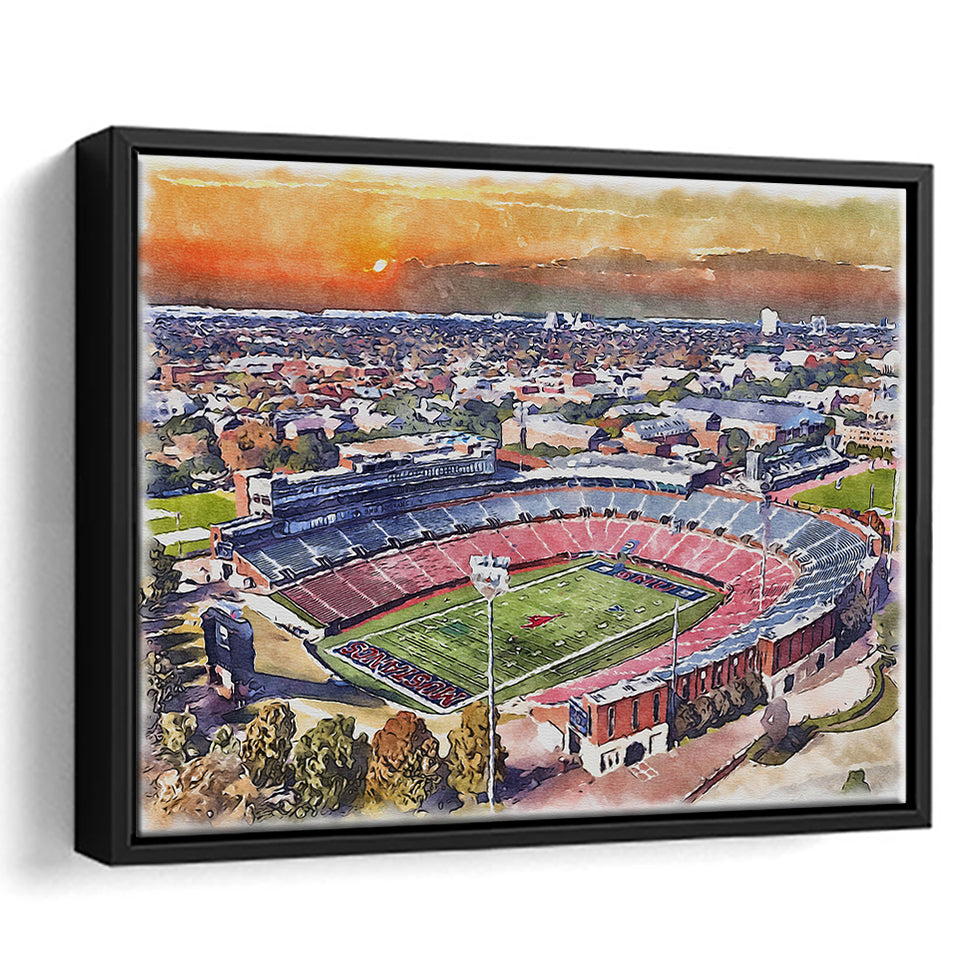 Gerald J Ford Stadium Southern Methodist Football Stadium Watercolor, Sport Art Prints Fan Gift, Framed Canvas Prints Wall Art Decor