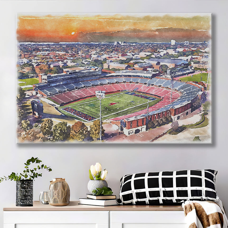 Gerald J Ford Stadium Southern Methodist Football Stadium Watercolor, Sport Art Prints Fan Gift, Canvas Prints Wall Art Decor
