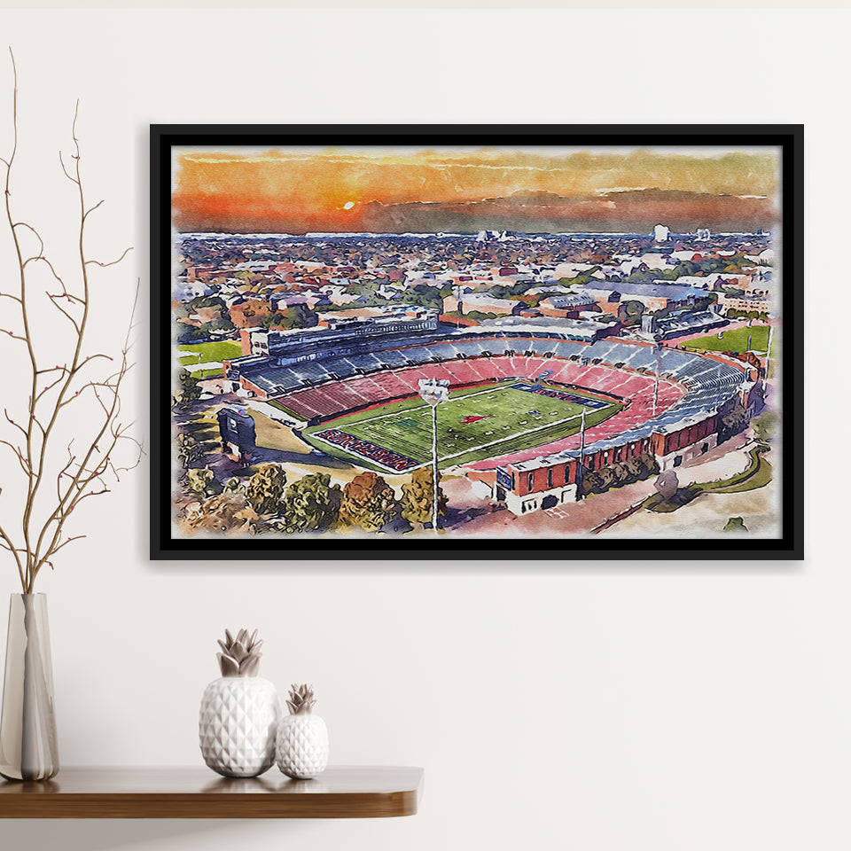 Gerald J Ford Stadium Southern Methodist Football Stadium Watercolor, Sport Art Prints Fan Gift, Framed Canvas Prints Wall Art Decor
