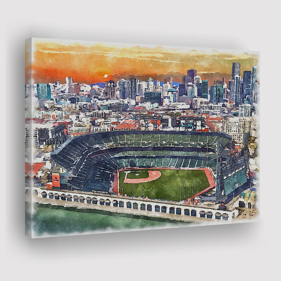 Giants Baseball Stadium Oracle Park Watercolor, Sport Art Prints Fan Gift, Canvas Prints Wall Art Decor