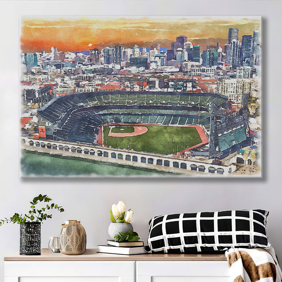 Giants Baseball Stadium Oracle Park Watercolor, Sport Art Prints Fan Gift, Canvas Prints Wall Art Decor