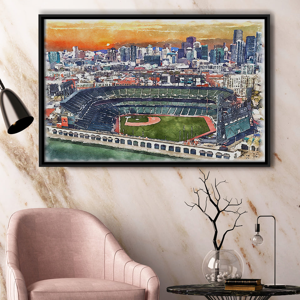 Giants Baseball Stadium Oracle Park Watercolor, Sport Art Prints Fan Gift, Framed Canvas Prints Wall Art Decor