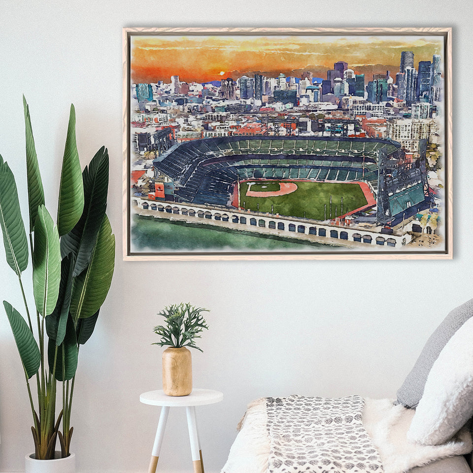 Giants Baseball Stadium Oracle Park Watercolor, Sport Art Prints Fan Gift, Framed Canvas Prints Wall Art Decor