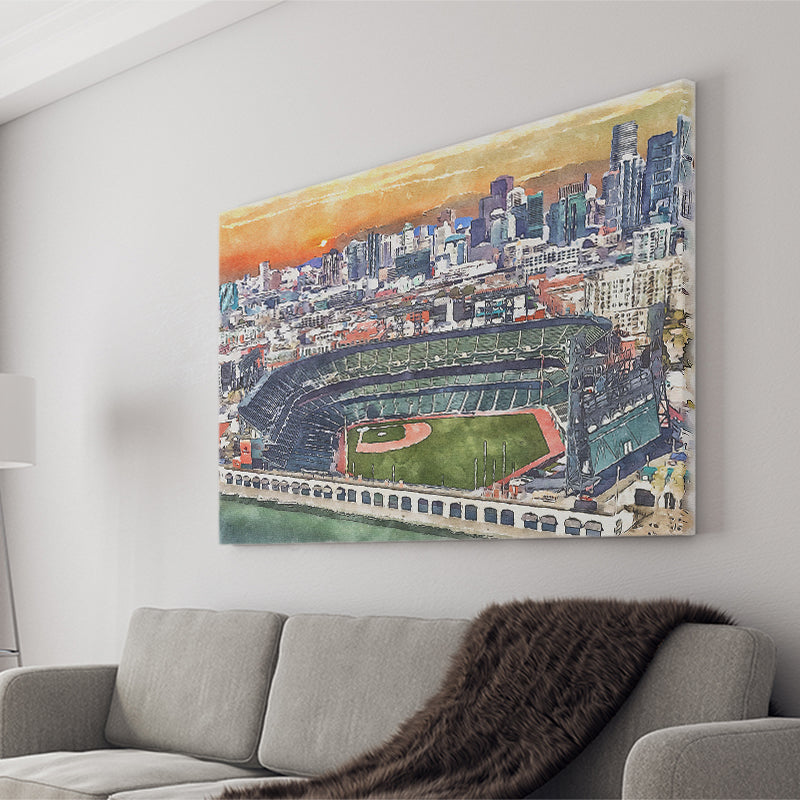 Giants Baseball Stadium Oracle Park Watercolor, Sport Art Prints Fan Gift, Canvas Prints Wall Art Decor