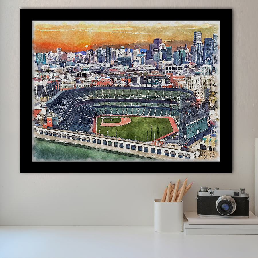 Giants Baseball Stadium Oracle Park Watercolor, Sport Prints Fan Gift, Framed Art Prints Wall Art Decor