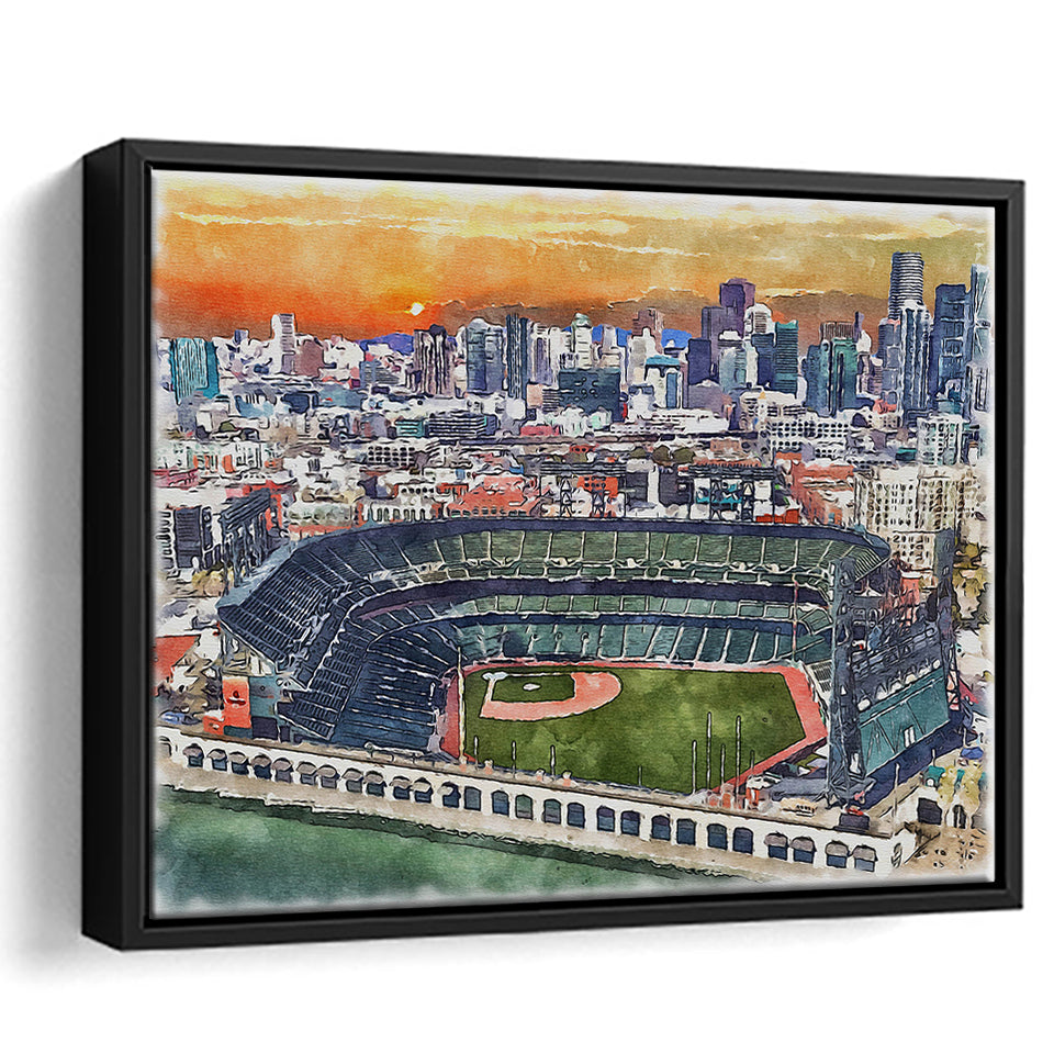 Giants Baseball Stadium Oracle Park Watercolor, Sport Art Prints Fan Gift, Framed Canvas Prints Wall Art Decor