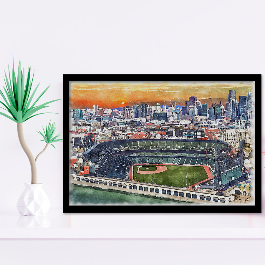 Giants Baseball Stadium Oracle Park Watercolor, Sport Prints Fan Gift, Framed Art Prints Wall Art Decor