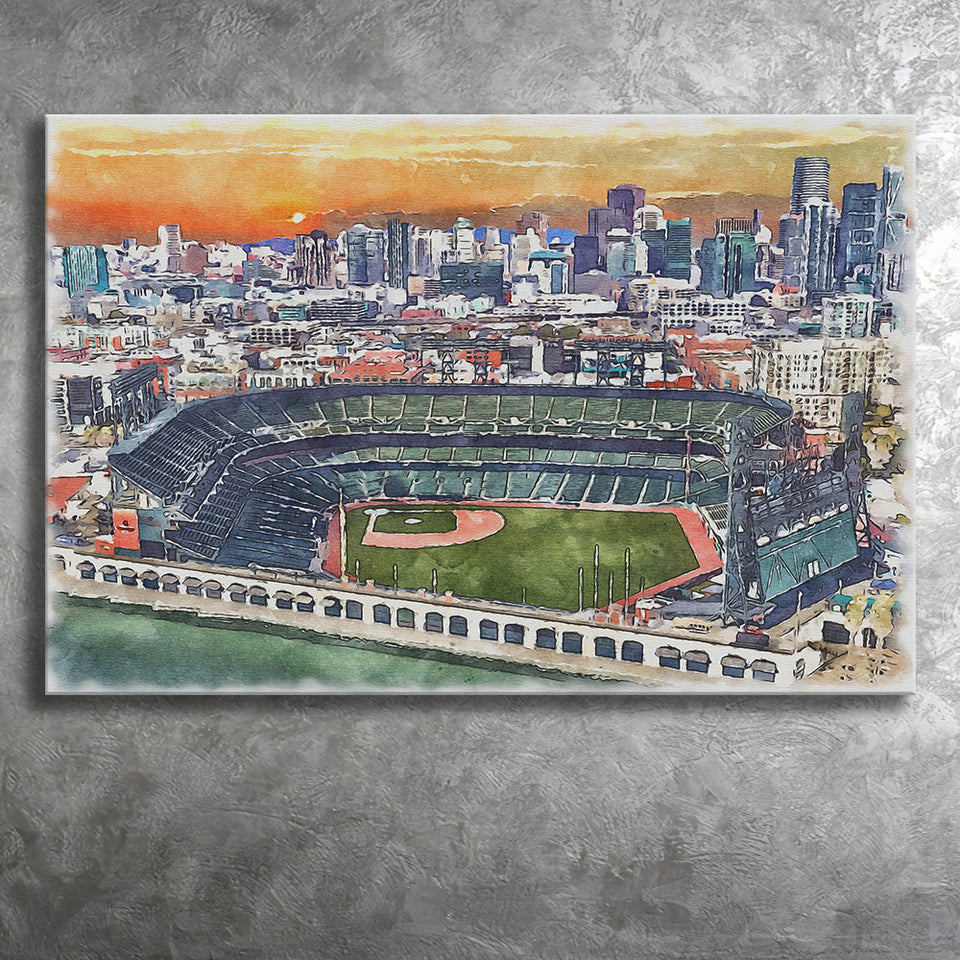 Giants Baseball Stadium Oracle Park Watercolor, Sport Art Prints Fan Gift, Canvas Prints Wall Art Decor