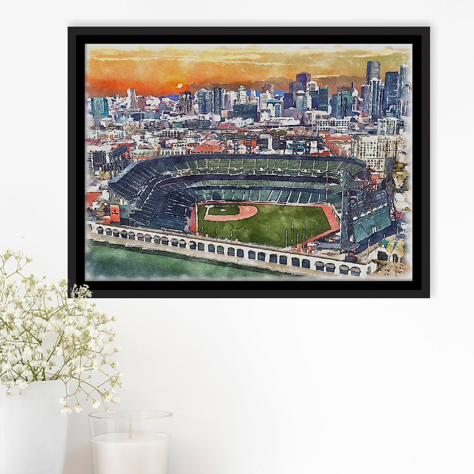 Giants Baseball Stadium Oracle Park Watercolor, Sport Art Prints Fan Gift, Framed Canvas Prints Wall Art Decor