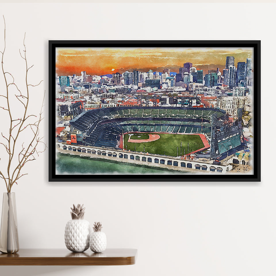 Giants Baseball Stadium Oracle Park Watercolor, Sport Art Prints Fan Gift, Framed Canvas Prints Wall Art Decor