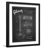 Gibson Guitar Charcoal Patent Blueprint-Black and white Art, Art Print, Plexiglass Cover
