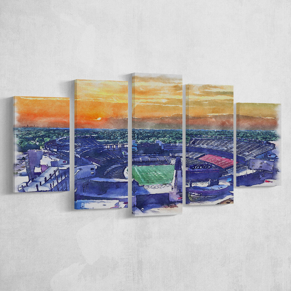 Gillette Stadium Patriots Football Stadium Watercolor, 5 Pieces, Multi Panel Canvas Prints Wall Art Decor