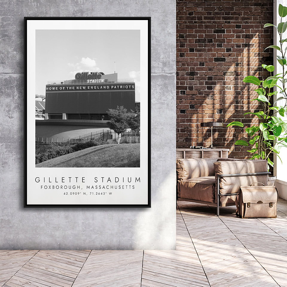 Gillette Stadium New England Patriots Football Lovers Black And White Framed Canvas Prints Wall Art Home Decor, Floating Frame