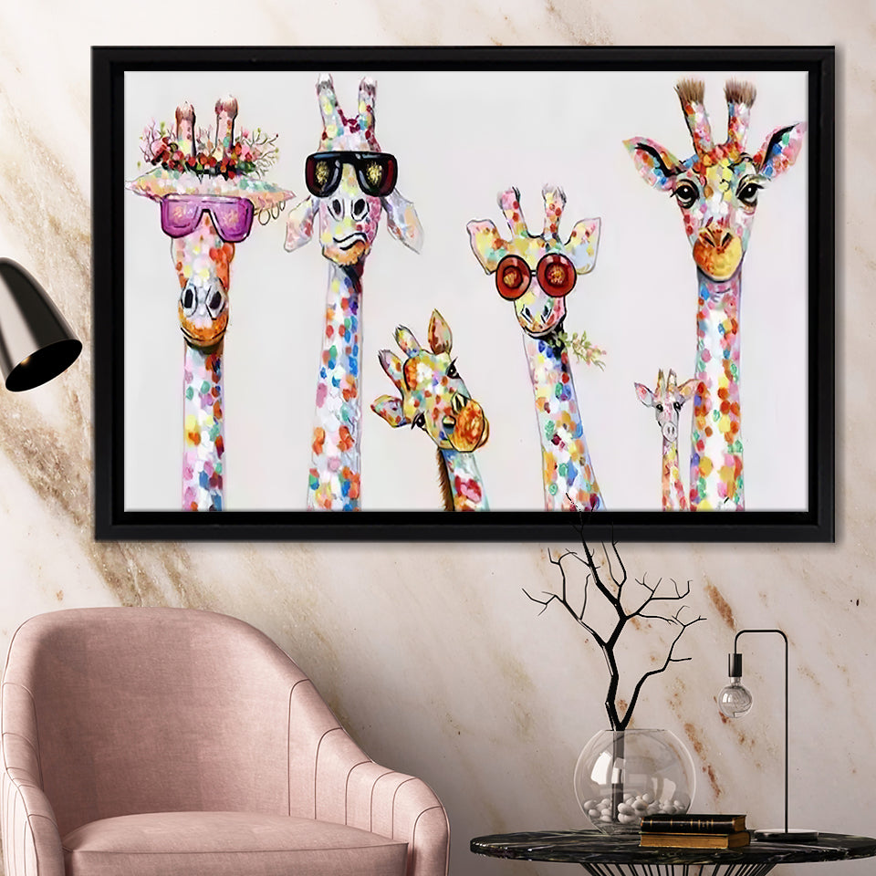 Giraffe Colorful Wildlife Art Decor Framed Canvas Prints Wall Art - Painting Canvas, Home Wall Decor, For Sale, Floating Frame