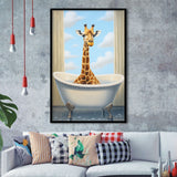 Giraffe Cute In Bathtube Bathroom Painting Art Funny Giraffe, Painting Art, Framed Art Prints Wall Decor