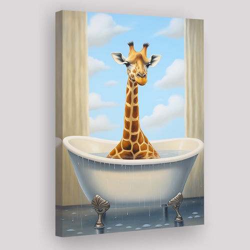 Giraffe Cute In Bathtube Bathroom Painting Art Funny Giraffe, Painting Art, Canvas Prints Wall Art Home Decor