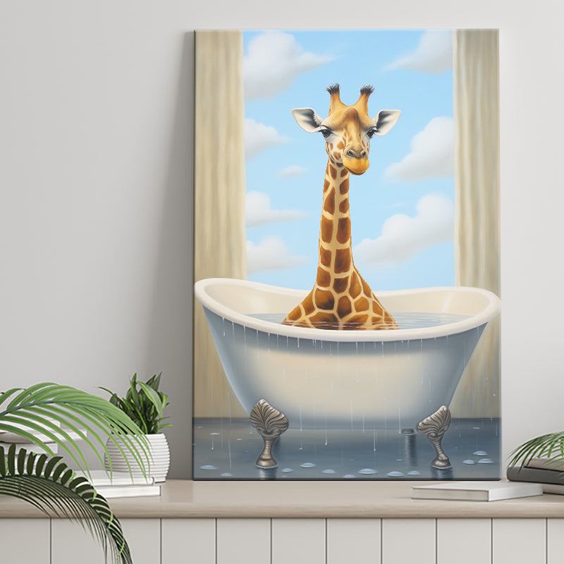 Giraffe Cute In Bathtube Bathroom Painting Art Funny Giraffe, Painting Art, Canvas Prints Wall Art Home Decor