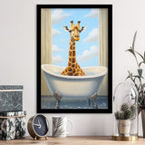 Giraffe Cute In Bathtube Bathroom Painting Art Funny Giraffe, Painting Art, Framed Art Prints Wall Decor