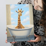 Giraffe Cute In Bathtube Bathroom Painting Art Funny Giraffe, Painting Art, Canvas Prints Wall Art Home Decor