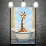 Giraffe Cute In Bathtube Bathroom Painting Art Funny Giraffe, Painting Art, Canvas Prints Wall Art Home Decor
