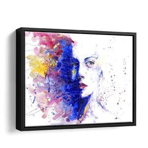 Girl Face Watercolor Color And White Framed Canvas Wall Art - Canvas Prints, Framed Art, Prints for Sale, Canvas Painting