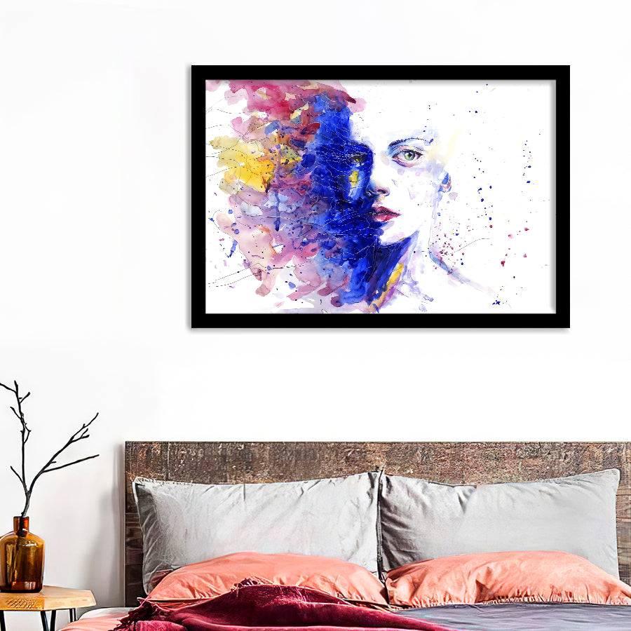 Girl Face Watercolor Color And White Framed Wall Art Print - Framed Art, Prints for Sale, Painting Art, Painting Prints
