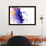 Girl Face Watercolor Color And White Framed Canvas Wall Art - Canvas Prints, Framed Art, Prints for Sale, Canvas Painting