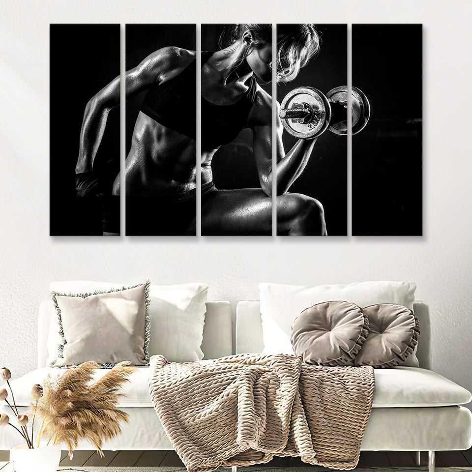 Girl Fitness Design 5 Piece B Canvas Prints Wall Art Decor - Painting Canvas, Multi Panels
