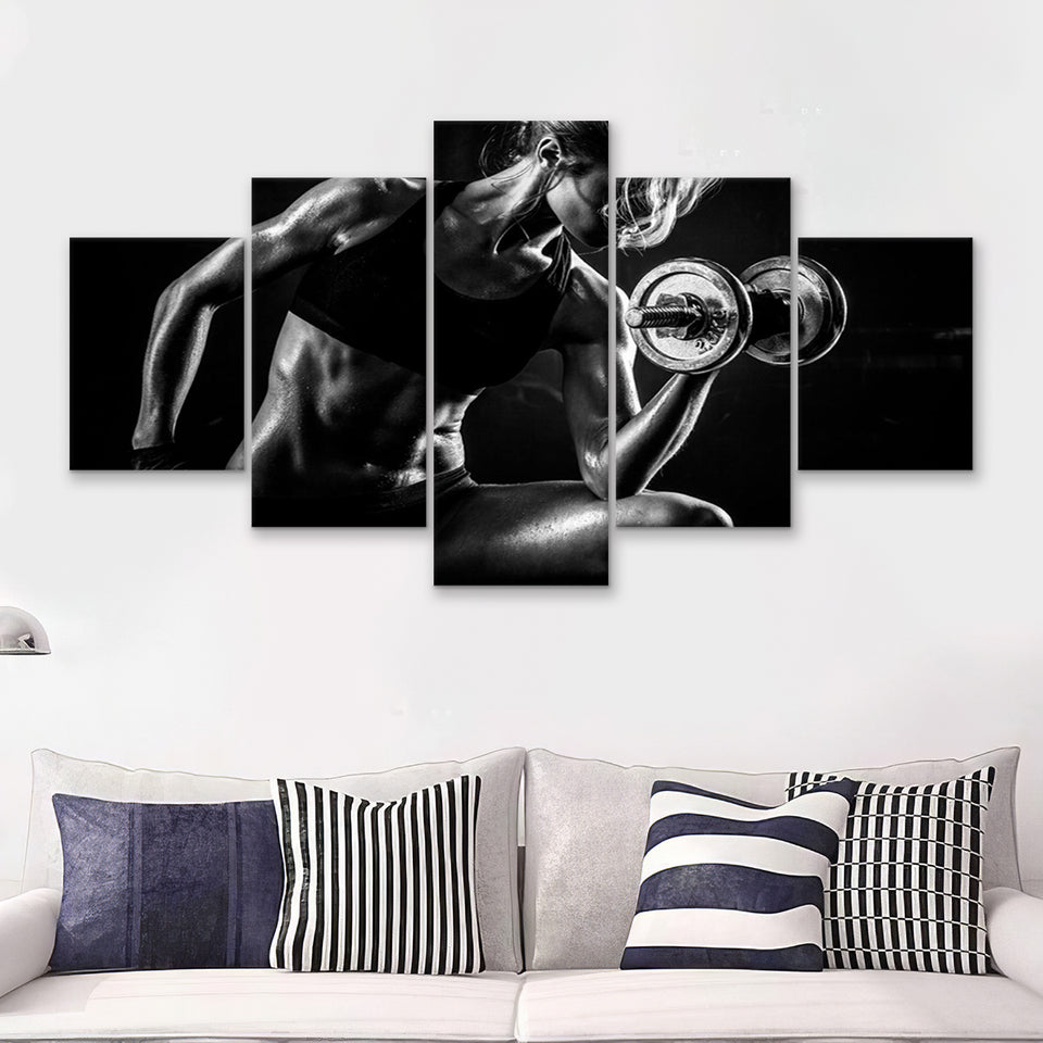 Girl Fitness Design 5 Piece Canvas Prints Wall Art Decor - Painting Canvas, Multi Panels