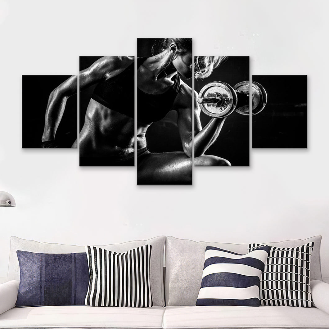 Girl Fitness Design 5 Piece Canvas Prints Wall Art Decor - Painting Canvas, Multi Panels