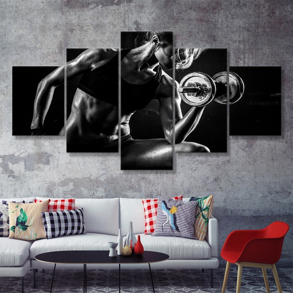 Girl Fitness Design 5 Piece Canvas Prints Wall Art Decor - Painting Canvas, Multi Panels