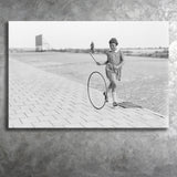 Girl Hoop Rolling Black And White Print, Vintage Games And Playtime Canvas Prints Wall Art Home Decor