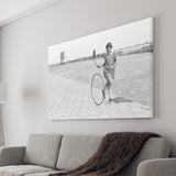 Girl Hoop Rolling Black And White Print, Vintage Games And Playtime Canvas Prints Wall Art Home Decor