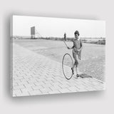 Girl Hoop Rolling Black And White Print, Vintage Games And Playtime Canvas Prints Wall Art Home Decor