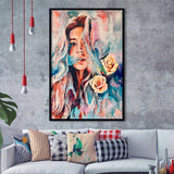 Girl Portrait Painting, Abstract Woman Framed Art Print Wall Art Decor,Framed Picture