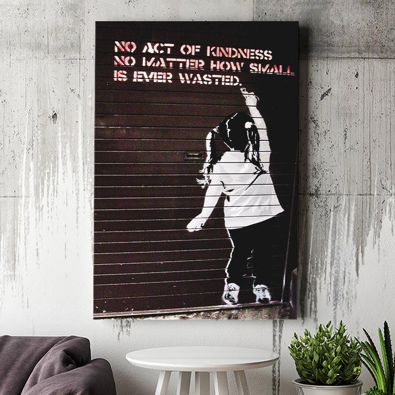 Girl Writing No Act Of Kindness Street Art Canvas Prints Wall Art, Home Living Room Decor, Large Canvas