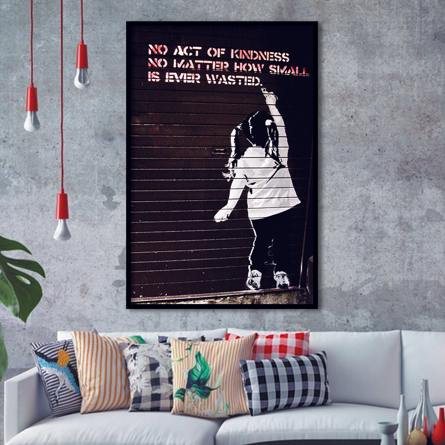 Girl Writing No Act Of Kindness Street Art Framed Art Prints Wall Decor, Framed Picture, Large Picture