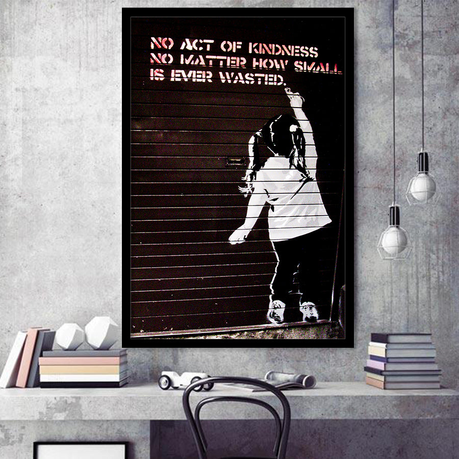 Girl Writing No Act Of Kindness Street Art Framed Art Prints Wall Decor, Framed Picture, Large Picture