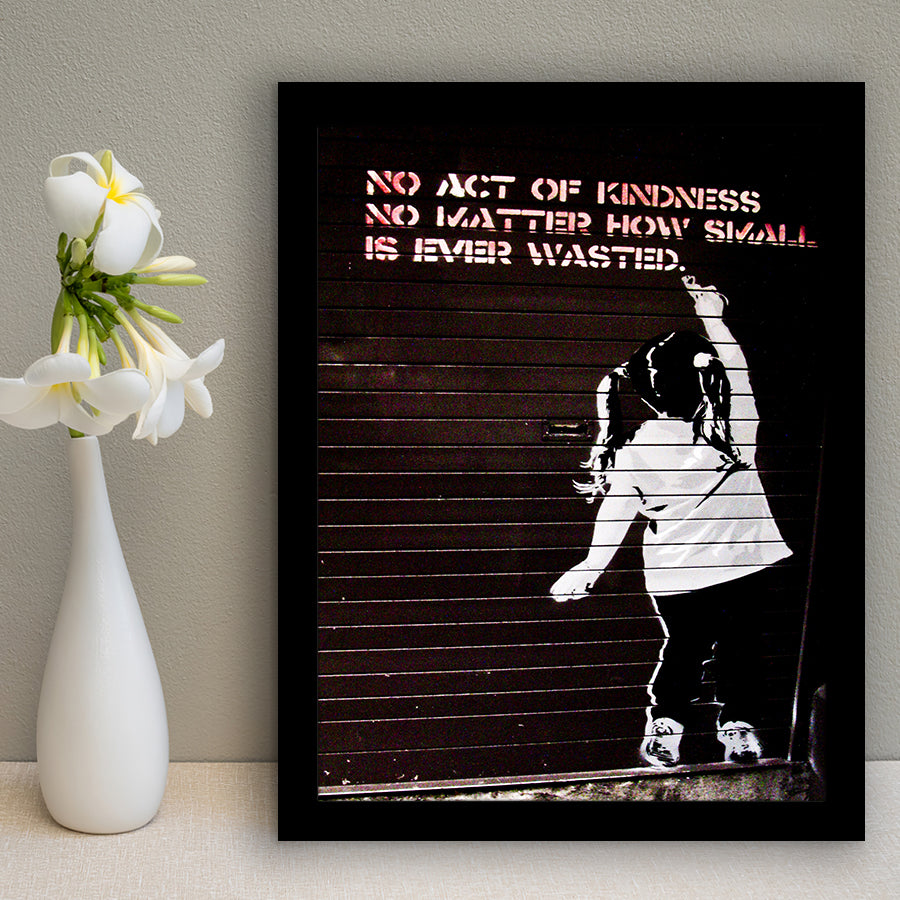 Girl Writing No Act Of Kindness Street Art Framed Art Prints Wall Decor, Framed Picture, Large Picture