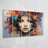 Girl Portrait Art Colorfull 5 Panels B Canvas Prints Wall Art Home Decor, Extra Large Canvas