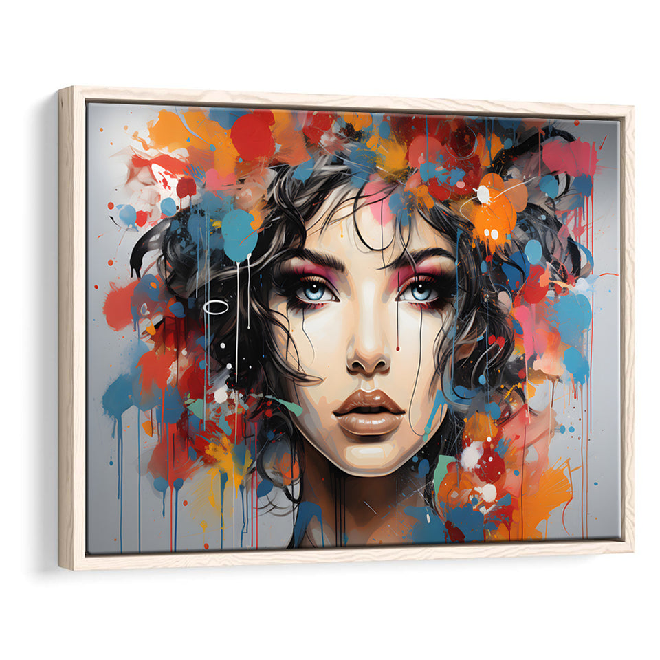 Girl Portrait Art Colorfull Framed Canvas Prints Wall Art Home Decor, Painting Canvas, Floating Frame