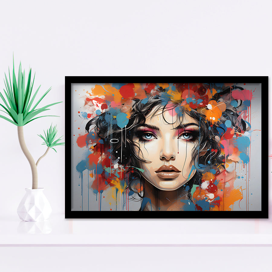 Girl Portrait Art Colorfull Framed Art Prints Wall Decor, Painting Art, Framed Picture
