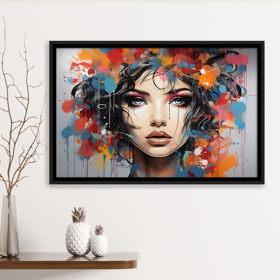 Girl Portrait Art Colorfull Framed Canvas Prints Wall Art Home Decor, Painting Canvas, Floating Frame