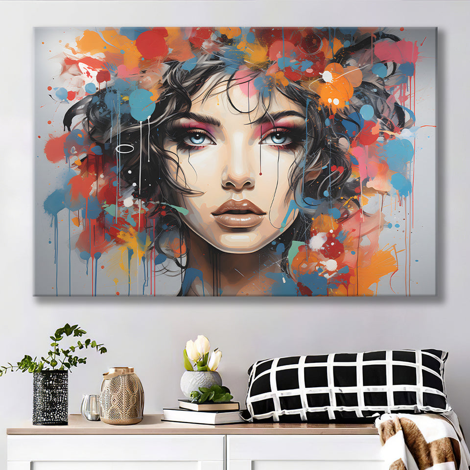 Girl Portrait Art Colorfull Canvas Prints Wall Art Home Decor, Painting Canvas, Living Room Wall Decor
