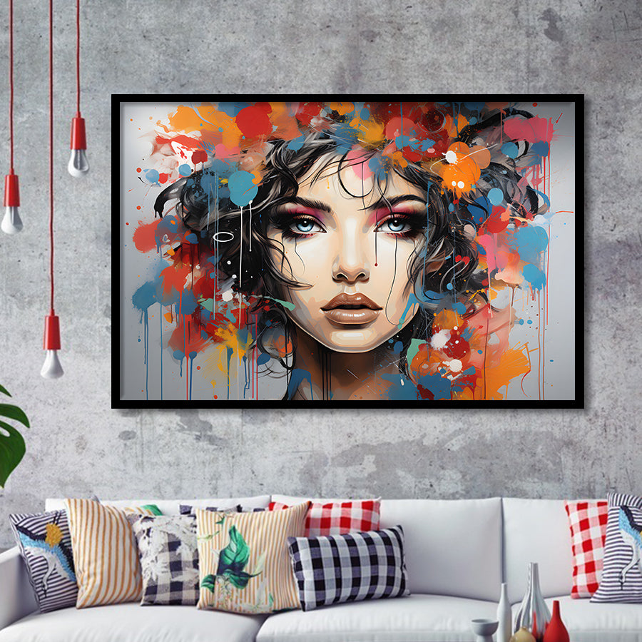 Girl Portrait Art Colorfull Framed Art Prints Wall Decor, Painting Art, Framed Picture