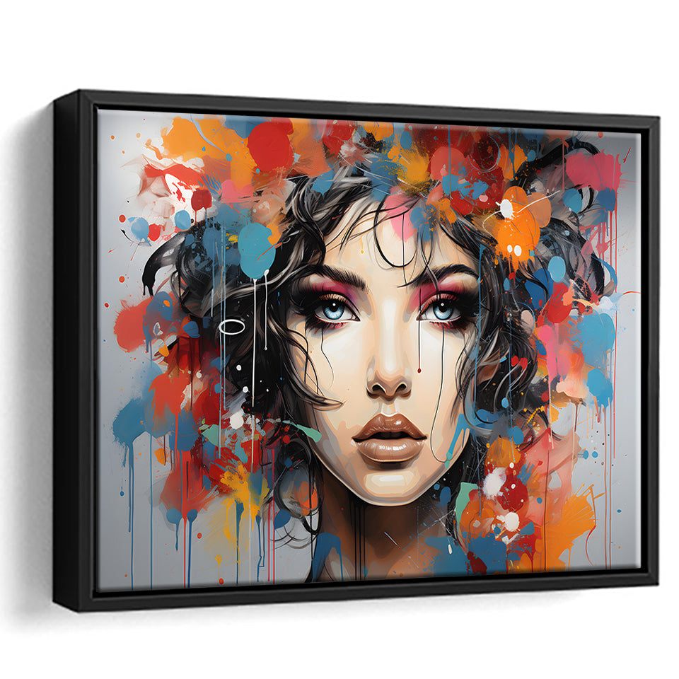 Girl Portrait Art Colorfull Framed Canvas Prints Wall Art Home Decor, Painting Canvas, Floating Frame