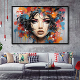 Girl Portrait Art Colorfull Framed Canvas Prints Wall Art Home Decor, Painting Canvas, Floating Frame