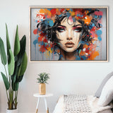 Girl Portrait Art Colorfull Framed Canvas Prints Wall Art Home Decor, Painting Canvas, Floating Frame