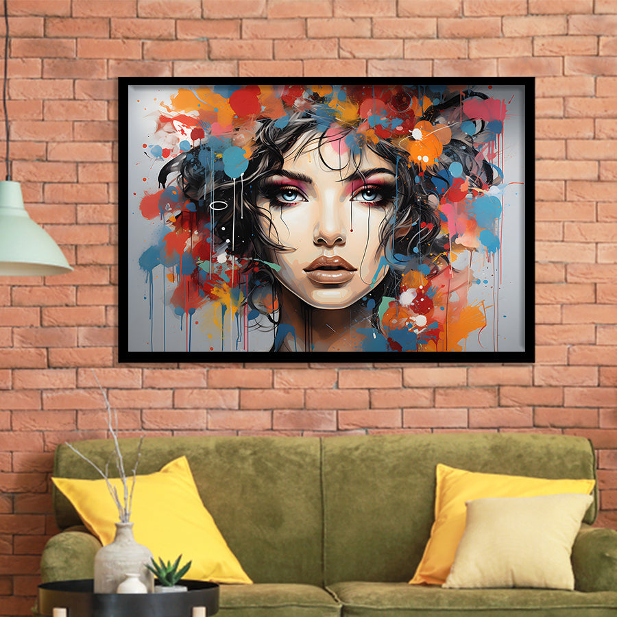 Girl Portrait Art Colorfull Framed Art Prints Wall Decor, Painting Art, Framed Picture