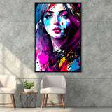 Girl Portrait Colorful Framed Canvas Prints Wall Art Home Decor, Painting Canvas, Floating Frame